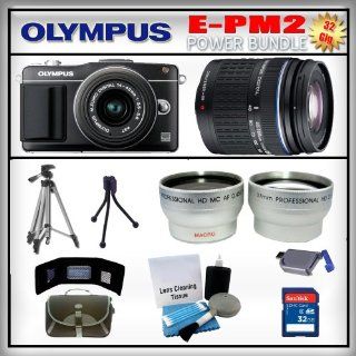 Olympus PEN E PM2 Black 16MP Digital Camera   Olympus 14 42mm Lens   Olympus 40 150mm Lens   Wide Angle and Telephoto Zoom Lens   32GB SDHC Memory Card   USB Memory Card Reader   Memory Card Wallet   Carrying Case   Lens Cleaning Kit   Full Size and Mini T