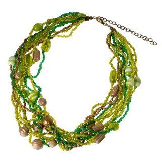 Emerald and Bronze Colored Multistrand Beaded Collar Necklace: Jewelry
