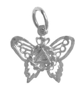 Alcoholics Anonymous AA Symbol Pendant, #978, Sterling, AA Triangle Symbol in a Twist Wire Circle on a Small Butterfly: Jewelry