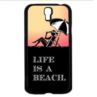 Life Is A Beach Famous Quote Woman On The Sand Sunset Beach Umbrella Samsung Galaxy S4 Hard Back Case Phone Cover: Cell Phones & Accessories