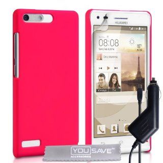 Yousave Accessories Huawei Ascend G6 Case (3G Model Only) Hot Pink Hard Hybrid Cover With Car Charger: Cell Phones & Accessories