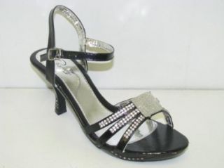 Women's Rosette Rhinestone Dress Sandals "Cedar 01"   Black: Shoes