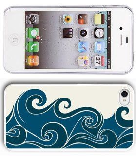 Apple iPhone 4 4S 4G White 4W242 Hard Back Case Cover Color Abstract Blue Stylized Waves: Cell Phones & Accessories