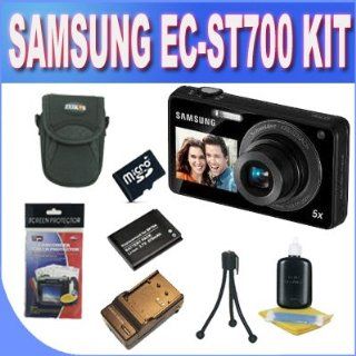 Samsung EC ST700 Digital Camera with 16 MP, 5x Optical Zoom and Touchscreen (Black) W/4GB +Extra Battery/Charger + Case + LCD Screen Protectors + Mini Tripod + Accessory Saver Kit! : Point And Shoot Digital Camera Bundles : Camera & Photo