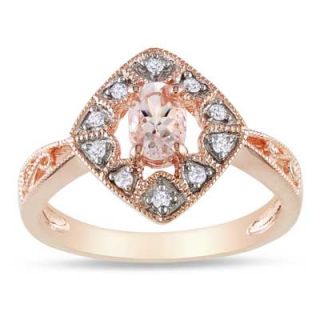 Oval Morganite and Diamond Accent Kite Ring in Rose Rhodium Plated