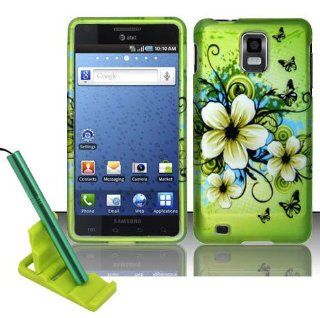 5 items combo for AT&T Samsung Infuse i997 Green Hawaiian White Flower Rubberized Snap on Hard Cover Shield Case, aluminum capacitive stylus pen, adjustable mini phone stand, screen protector film, case opener tool: Cell Phones & Accessories