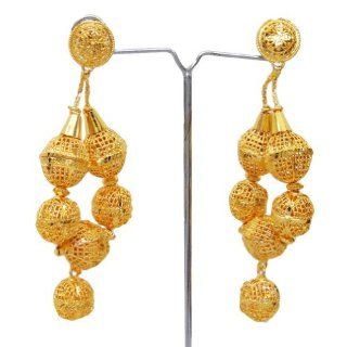 Traditional Gold Plated Women Chandelier Earring Set Indian Party Wear Dangle Jewelry: Jewelry