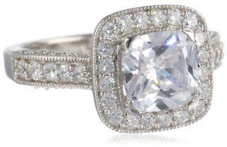 Sterling Silver Cubic Zirconia Cushion Cut Ring: Jewelry