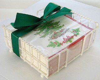 Close Out: Spode Christmas Tree Paper Cocktail Beverage Napkins, Package of 32, in Bonus Caddy   Decorative Hanging Ornaments
