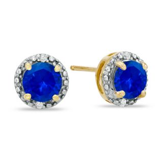 0mm Lab Created Blue Sapphire and Diamond Accent Frame Stud Earrings
