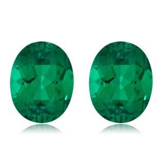 4.63 4.87 Cts of 10x8 mm AAA Oval Russian Lab Created Emerald ( 2 pcs ) Loose Gemstones: Jewelry