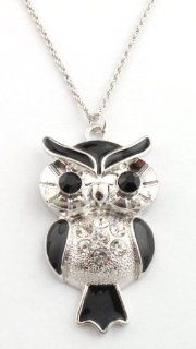 2 Pieces of Silver with Black Angry Owl Pendant with a 30 Inch Rope Chain Iced Out Necklace: Jewelry