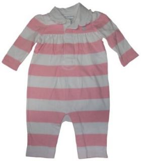Ralph Lauren Polo Infant Girls Long Sleeve Romper Pink/White Stripes, 3 Months Infant And Toddler Rompers Clothing