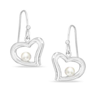 5mm Cultured Freshwater Pearl Heart Drop Earrings in Sterling
