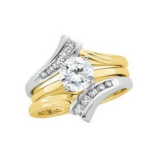 1/4 CT TW 14K White/Yellow Gold Two Tone Bridal Ring Guard Jewelry