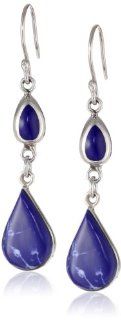 Sterling Silver Sodalite Inlay Double Teardrop Earrings: Jewelry