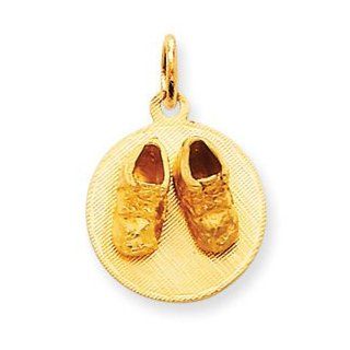 14k Yellow Gold Small Solid Engraveable Baby Shoes Pendant: Jewelry