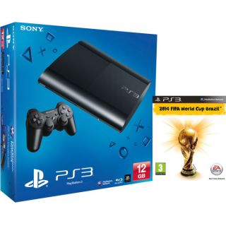 PS3: New Sony PlayStation 3 Slim Console (12 GB)   Black (Includes 2014 FIFA World Cup Brazil)      Games Consoles