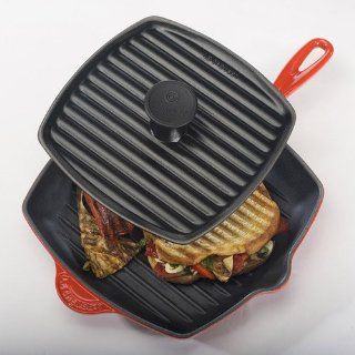 Le Creuset Enameled Cast Iron Panini Press Skillet Grill Set, Flame Kitchen & Dining