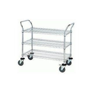 Quantum Storage Systems WRC 2442 3 3 Tier Wire Utility Cart with 3 Wire Shelves, Chrome Finish, 37 1/2" Height x 42" Width x 24" Depth: Industrial & Scientific