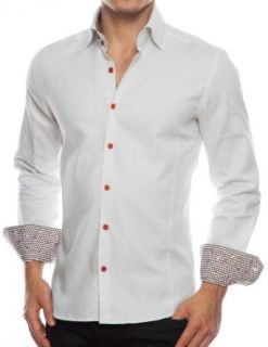 Stone Rose Light Grey Dress Shirt (Almost White) with Dark Orange Square Buttons (Large (Size 4)) at  Mens Clothing store