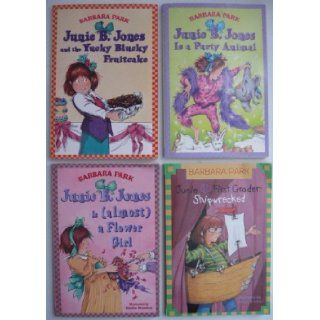 Lot of 4 Junie B. Jones Paperbacks by Barbara Park (Yucky Blucky Fruitcake, Almost a Flower Girl, Shipwrecked, Party Animal): Barbara Park: Books
