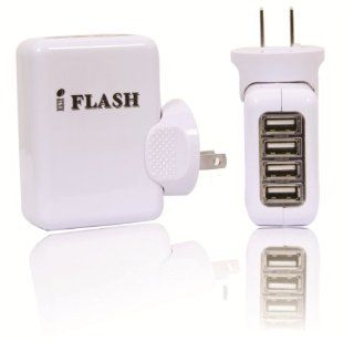 iFlash Four USB Port Home/Wall Charger for Apple iPad, iPad2, iPad3, iPhone 3G/3GS, iPhone 4/4S, iPod Touch 4G, Nano 6th. Support all iPad, iPod, iPhone Models. Also Support Samsung Galaxy, Motolola Droid, HTC Smart Phones,  Kindle. (White Color, Retail P