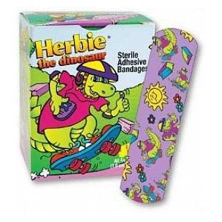 Herbie Dinosaur Print Stat Strip Adhesive Bandage 3/4x3in: Health & Personal Care