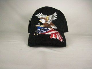 Usa Eagle American Flag Baseball Hat Cap Black Adj. Velcro Back New 
