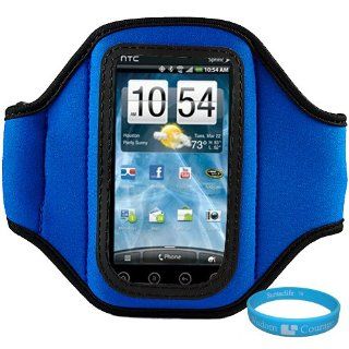 Blue Neoprene Protective Exercise Workout Armband for T Mobile G2x Android Smartphone also compatible with Verizon Wireless LG Revolution 4G LTE + SumacLife TM Wisdom Couarge Wristband : MP3 Players & Accessories