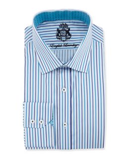 Mixed Thin Stripe Dress Shirt, Blue