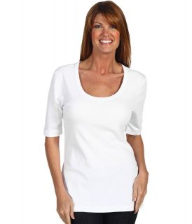 Red Dot Cotton Knits 1/2 Sleeve Scoop Neck Womens T Shirt (White)