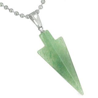 Amulet Lucky Charm Arrowhead Totem in Quartz Green Aventurine Gemstone Healing Powers Pendant on Stainless Steel 18" Necklace: Best Amulets: Jewelry