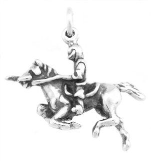 Sterling Silver Three Dimensional Knight Riding on Horse Charm: Jewelry