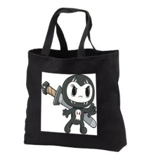 Cute Goth Skull Ninja Monster Cartoon   Black Tote Bag 14w X 14h X 3d: Clothing