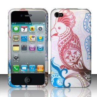 Rubberized phone case with a unique red bird design that has blue and light pink designs around it for the Apple Iphone 4/4S: Cell Phones & Accessories