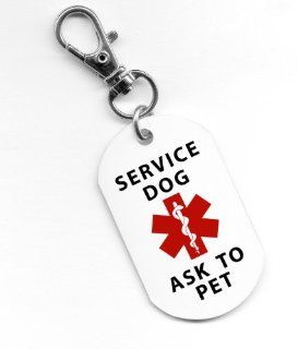 SERVICE DOG Ask To Pet Medical Alert Red Symbol 1 x 2 inch Aluminum Dog Tag: Everything Else