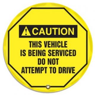 Accuform Signs KDD716 Vinyl Steering Wheel Message Safety Cover, Legend "CAUTION THIS VEHICLE IS BEING SERVICED DO NOT ATTEMPT TO DRIVE", 16" Diameter, Black on Yellow: Industrial Warning Signs: Industrial & Scientific
