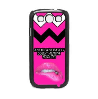 Hot Pink Lips Just Because Im Sexy Quote with Chevron Pattern Samsung Galaxy S3: Cell Phones & Accessories
