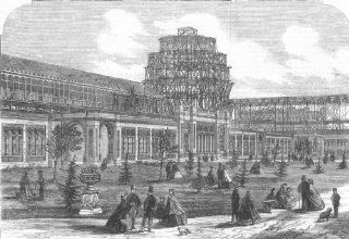 LONDON: 1862 int'l Exhibition building being built, antique print, 1861  