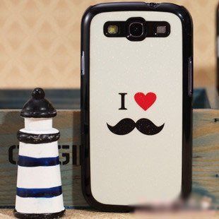 Big Mango Superior Quality Classic Mr. Chaplin Moustache and Love Protective Shell Hard Below Cover Case for Samsung Galaxy S3 Siii i9300 with Shining Power Design Retail Package ( White + Black ): Cell Phones & Accessories