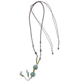 Adjustable Jade Necklace Made with Soccer Style Jade Beads Cutting Decorated with Lanterns on Both Side of Lavender Cord: Jewelry