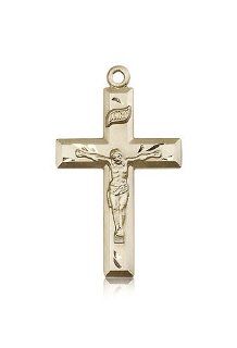 Large Detailed Men's 14kt Solid Gold Pendant Highest Quality Crucifix Cross Medal 1 3/8 x 3/4 Inches  2186  Comes with a Black velvet Box: Jewelry
