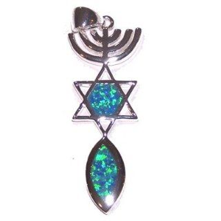 Messianic Seal with Opal stone   Style XIII   Sterling Silver (4.2 cm or 1.65" w/o loop )   Comes with Silver box chain: George TC of HolyLandMarket: Jewelry