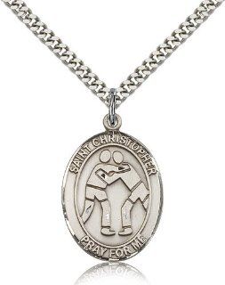 .925 Sterling Silver Saint St. Christopher/Wrestling Medal Pendant 1/2 x 1/4 Inches Travelers/Motorists 9159  Comes with a SS Lite Curb Chain Neckace And a Black velvet Box: Jewelry
