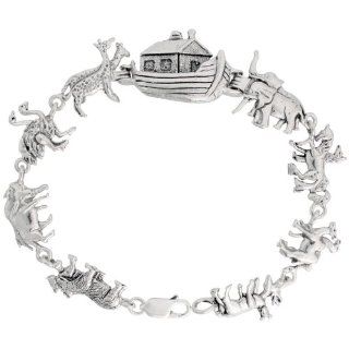 Sterling Silver Noah's Ark Bracelet, 3/4 inch (17 mm) wide: Link Bracelets: Jewelry