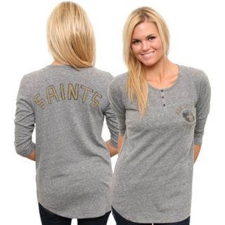 Junk Food New Orleans Saints Ladies Halftime Tri Blend Henley T Shirt   Ash