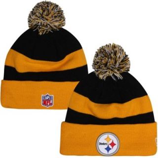 New Era Pittsburgh Steelers Youth On Field Cuffed Knit Hat   Black/Gold