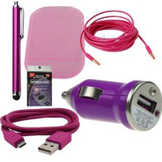 Pink USB Car & Truck Charging Kit for Samsung Galaxy S4 Active, S4 & S3. Comes with 3ft Short Cable, USB Car Charger, Sticky Dash Pad, 3.5mm AUX Cord, Stylus Pen and Radiation Shield. Cell Phones & Accessories