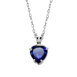 Sterling Silver 2C.T.W Solitaire Pendant Authentic Sapphire Color Heart Shape: Jewelry